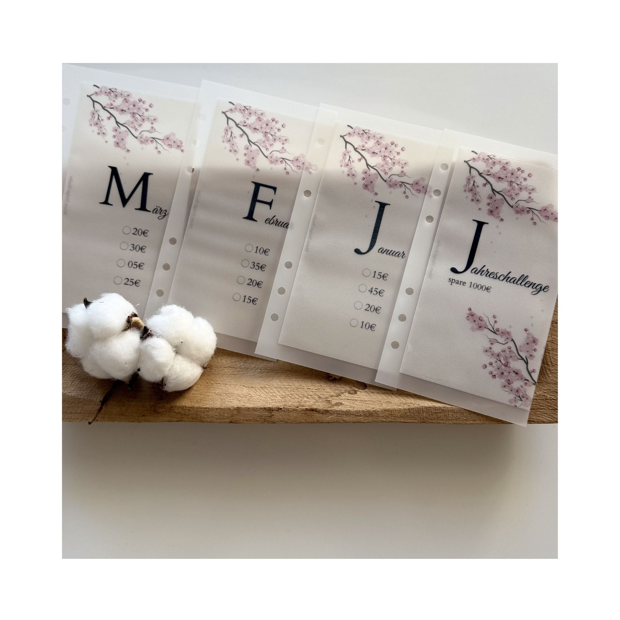 🌸 Jahres-Sparchallenge | A6 Umschlag Set im minimalistischen Blüten-Design