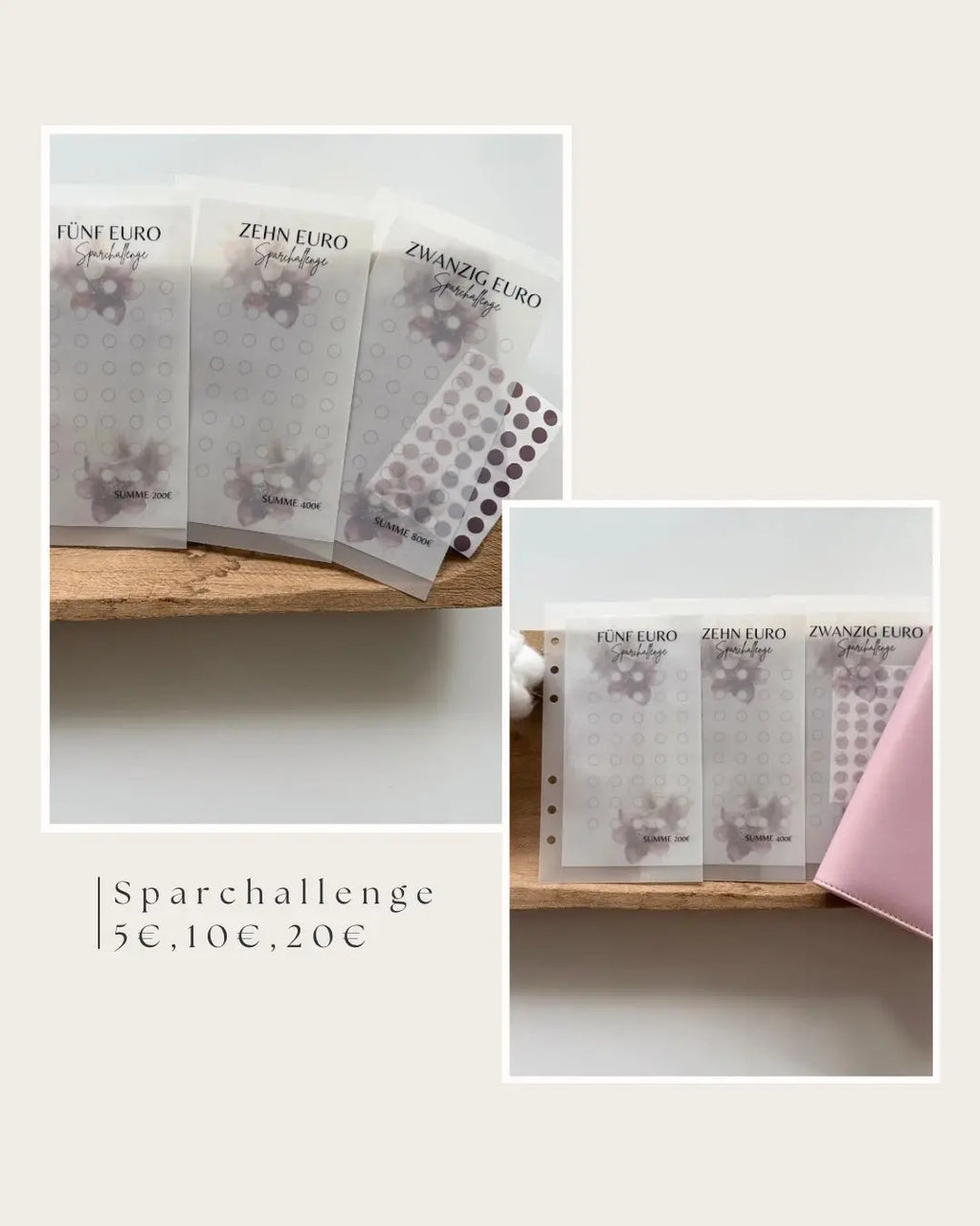 Sparchallenge Geldumschlag für Cash Stuffing und Budget Binder A6