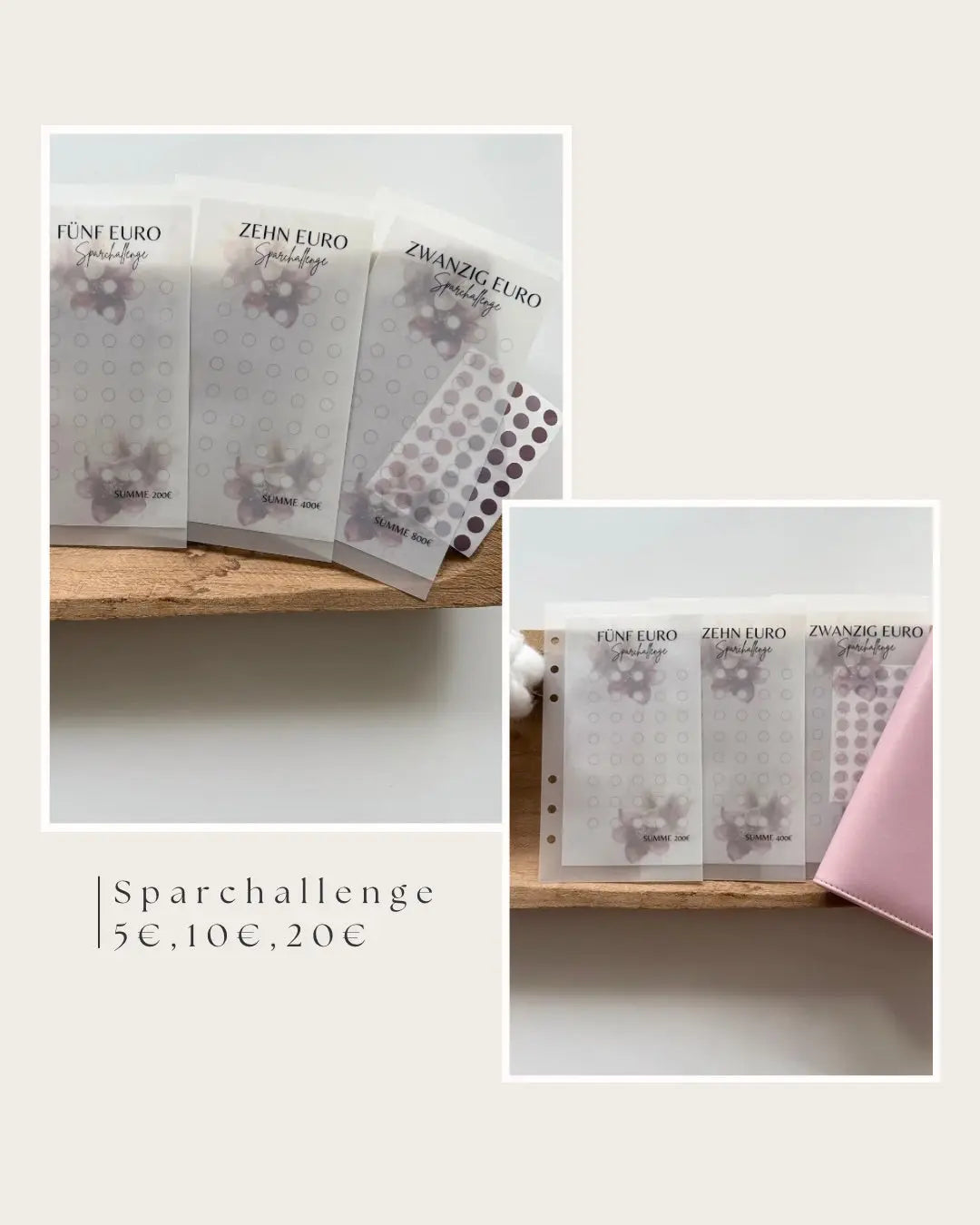 Sparchallenge Geldumschlag für Cash Stuffing und Budget Binder A6
